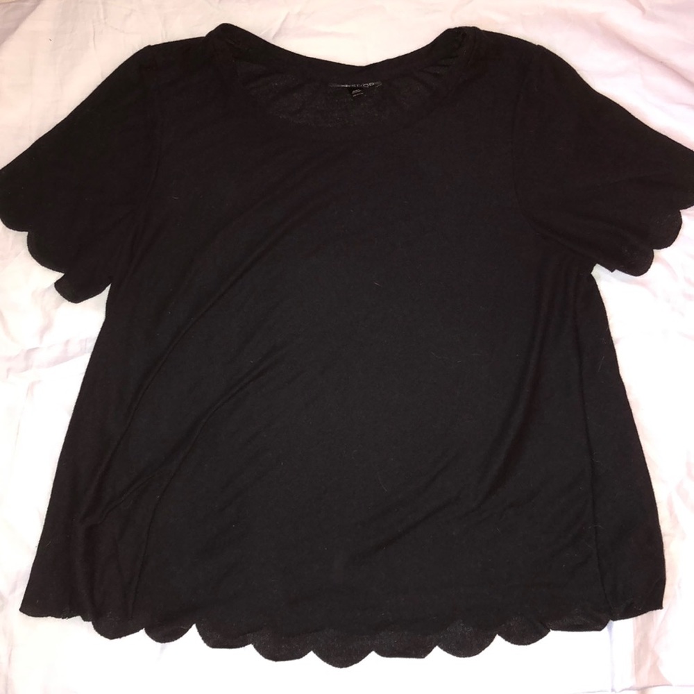 Topshop Black Scalloped T-shirt